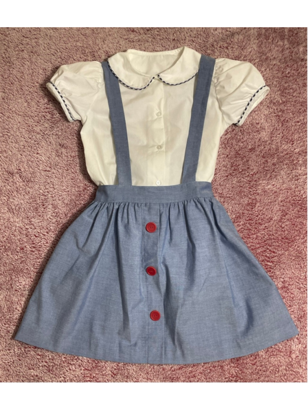 Kelly's Kids Dress Size 7 8 Blue Suspender Skirt Vintage